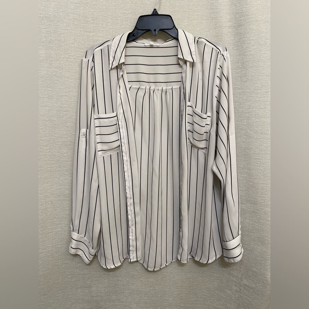 Maurices Black and White Striped Button Down Shirt